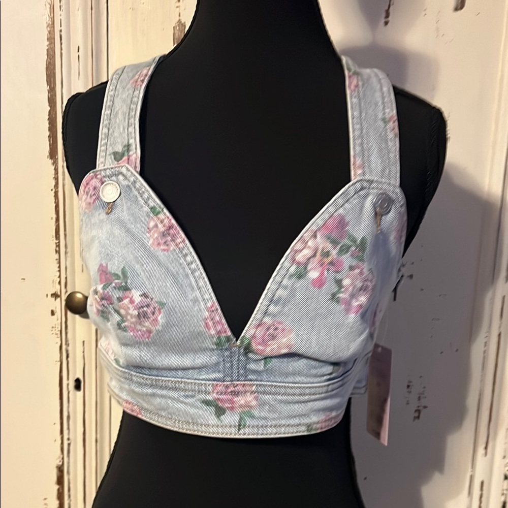 Wild Fable Blue Buttoned Bustier Crop Top - Picture 1 of 7